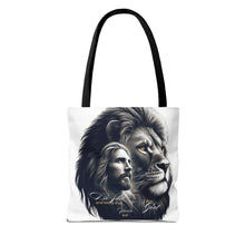 Load image into Gallery viewer, Inspirational Tote Bag with Psalm 46:10 Jesus and Lion Design
