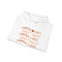 Load image into Gallery viewer, Fall Pumpkin Spice Hoodie Sweatshirt - Pumpkin Spice &amp; Jesus Christ Design
