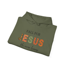 Load image into Gallery viewer, &quot;Fall for Jesus He Never Leaves&quot; Comfy Hoodie
