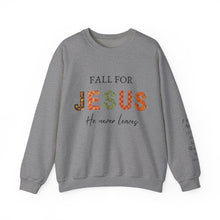 Load image into Gallery viewer, &quot;Fall For Jesus&quot; Sweatshirt with Sleeve Bible Verse
