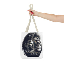 Load image into Gallery viewer, Inspirational Tote Bag with Psalm 46:10 Jesus and Lion Design
