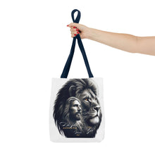 Load image into Gallery viewer, Inspirational Tote Bag with Psalm 46:10 Jesus and Lion Design
