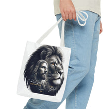 Load image into Gallery viewer, Inspirational Tote Bag with Psalm 46:10 Jesus and Lion Design
