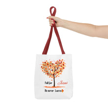 Load image into Gallery viewer, Decorative Fall Tree &quot;Fall for Jesus He never leaves&quot; Tote Bag
