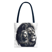 Load image into Gallery viewer, Inspirational Tote Bag with Psalm 46:10 Jesus and Lion Design
