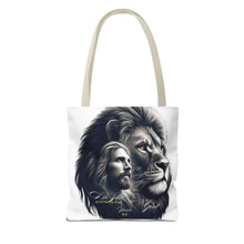 Load image into Gallery viewer, Inspirational Tote Bag with Psalm 46:10 Jesus and Lion Design
