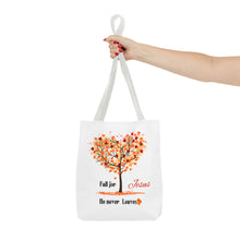 Load image into Gallery viewer, Decorative Fall Tree &quot;Fall for Jesus He never leaves&quot; Tote Bag
