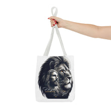 Load image into Gallery viewer, Inspirational Tote Bag with Psalm 46:10 Jesus and Lion Design
