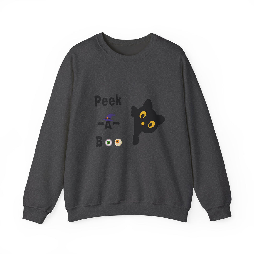 Cute Black Cat Halloween Peek-a-Boo Crewneck Sweater