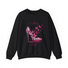 Load image into Gallery viewer, Butterfly High Heel-Breast Cancer Awareness Sweatshirt
