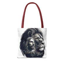 Load image into Gallery viewer, Inspirational Tote Bag with Psalm 46:10 Jesus and Lion Design
