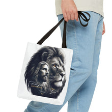 Load image into Gallery viewer, Inspirational Tote Bag with Psalm 46:10 Jesus and Lion Design
