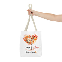 Load image into Gallery viewer, Decorative Fall Tree &quot;Fall for Jesus He never leaves&quot; Tote Bag
