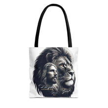 Load image into Gallery viewer, Inspirational Tote Bag with Psalm 46:10 Jesus and Lion Design
