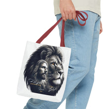 Load image into Gallery viewer, Inspirational Tote Bag with Psalm 46:10 Jesus and Lion Design
