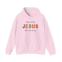 Load image into Gallery viewer, &quot;Fall for Jesus He Never Leaves&quot; Comfy Hoodie
