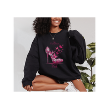 Load image into Gallery viewer, Butterfly High Heel-Breast Cancer Awareness Sweatshirt
