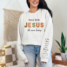 Load image into Gallery viewer, &quot;Fall For Jesus&quot; Sweatshirt with Sleeve Bible Verse
