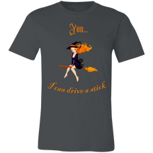 Load image into Gallery viewer, “Yes I Can Drive Stick” Funny Halloween Unisex Short-Sleeve Tee
