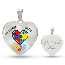 Load image into Gallery viewer, Autism &quot;Awesome Mom&quot; Heart Necklace
