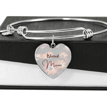 Load image into Gallery viewer, &quot;Blessed Mom&quot; Heart Charm Bangle Bracelet
