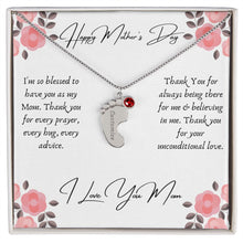 Load image into Gallery viewer, Mother&#39;s Day Engraved Baby Feet Necklace with Birthstone
