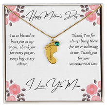 Load image into Gallery viewer, Mother&#39;s Day Engraved Baby Feet Necklace with Birthstone
