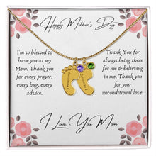 Load image into Gallery viewer, Mother&#39;s Day Engraved Baby Feet Necklace with Birthstone
