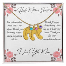 Load image into Gallery viewer, Mother&#39;s Day Engraved Baby Feet Necklace with Birthstone
