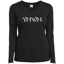 Load image into Gallery viewer, &quot;YHWH&quot; Ladies’ Long Sleeve Performance V-Neck Tee
