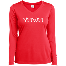 Load image into Gallery viewer, &quot;YHWH&quot; Ladies’ Long Sleeve Performance V-Neck Tee
