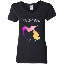 Load image into Gallery viewer, &quot;Blessed Mom Ladies&#39; 5.3 oz. V-Neck T-Shirt
